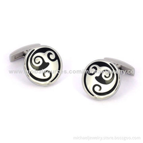 Stainless steel cufflinks with surface drip into the epoxy